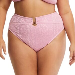 Time and Tru Women's U-Trim High Waist Bikini Swim Bottom Pink 3X